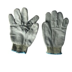 Work Gloves Suede Leather Gray Blue Knit Cuff‎ Size Large